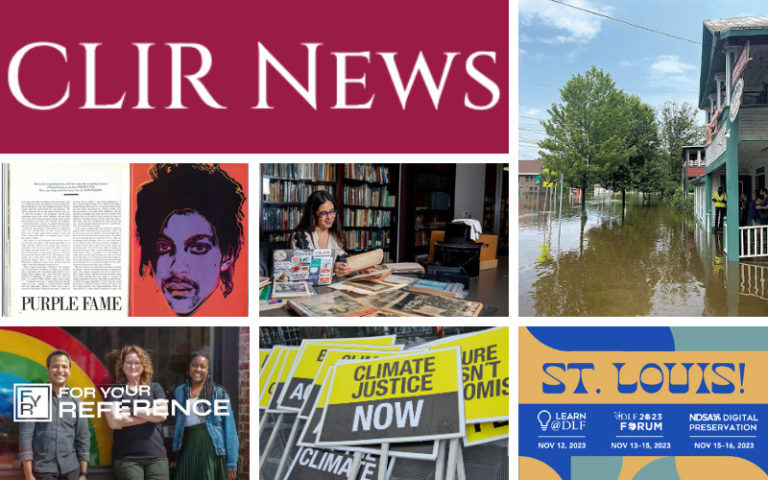 Grid of seven color photos and CLIR News logo