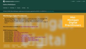 Screen shot of past Mid-Michigan Digital Practitioners meeting recordings on the MSU Kaltura website